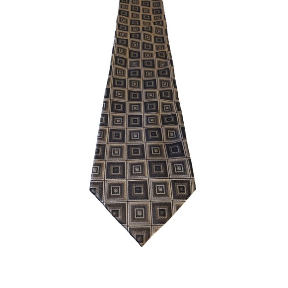 Croft & Barrow Hand Made‎ 100% Silk Neck Tie Made In China Gray Silver Squares - Picture 1 of 13